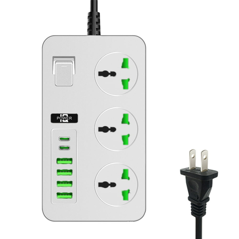 SNNROO Desktop High-Speed Charging Station Power Bar  Strip Surge Protector 3000W Multi Plug Outlet With 6 USB On Off Botton 78.7in Extension Cord With Multiple USB Outlets For Office Dor