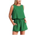 thumbnail image 1 of Timegard Ensembles Détente 2 Pcs pour Femmes Débardeurs à Col Ras du Cou Shorts à Taille Haute à Jambes Larges Tenues Amples, 1 of 6
