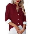 thumbnail image 2 of Besolor Button Down Shirts for Women Solid Color Long Sleeve Colared Tops Loose Office Blouses for Casual Work, 2 of 5