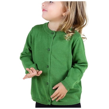 Cute Cardigans Sweaters for Girls Button Knit Sweater Kids Crew Neck Long Sleeve Kitted Tops Toddler Girls Solid Color Fall Winter Cardigan Green 3T