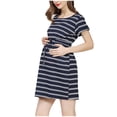 thumbnail image 2 of Penkiiy Robe de Maternité Décontractée pour Femme à Manches Courtes, Taille Empire, 2TG, Bleu Foncé, 2 of 8
