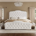 thumbnail image 2 of GUNAITO Queen Size Bed Frame with 4 Storage Drawers, Velvet Upholestered Platform Bed with Wingback Buttons Headboard and Bedside Storage Board, White, 2 of 11