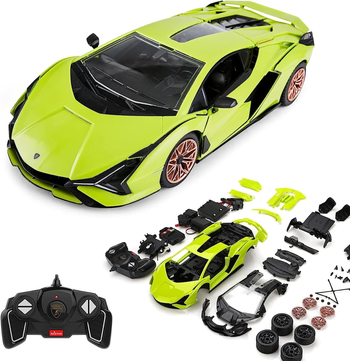 Lamborghini Sian DIY RC Car Kit 1:18 Scale Buildable Remote Control Car, STEM Assembly Toy with 2.4GHz for Kids & Adults