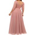thumbnail image 4 of QJUHUNG Robe Formelle à Fleurs pour Femmes à Manches Mi-Longues, Col en V, Élégante Demoiselle d'Honneur, Robe Fluide, Cocktail, Soirée, Fête, Maxi, Longue, 4 of 5