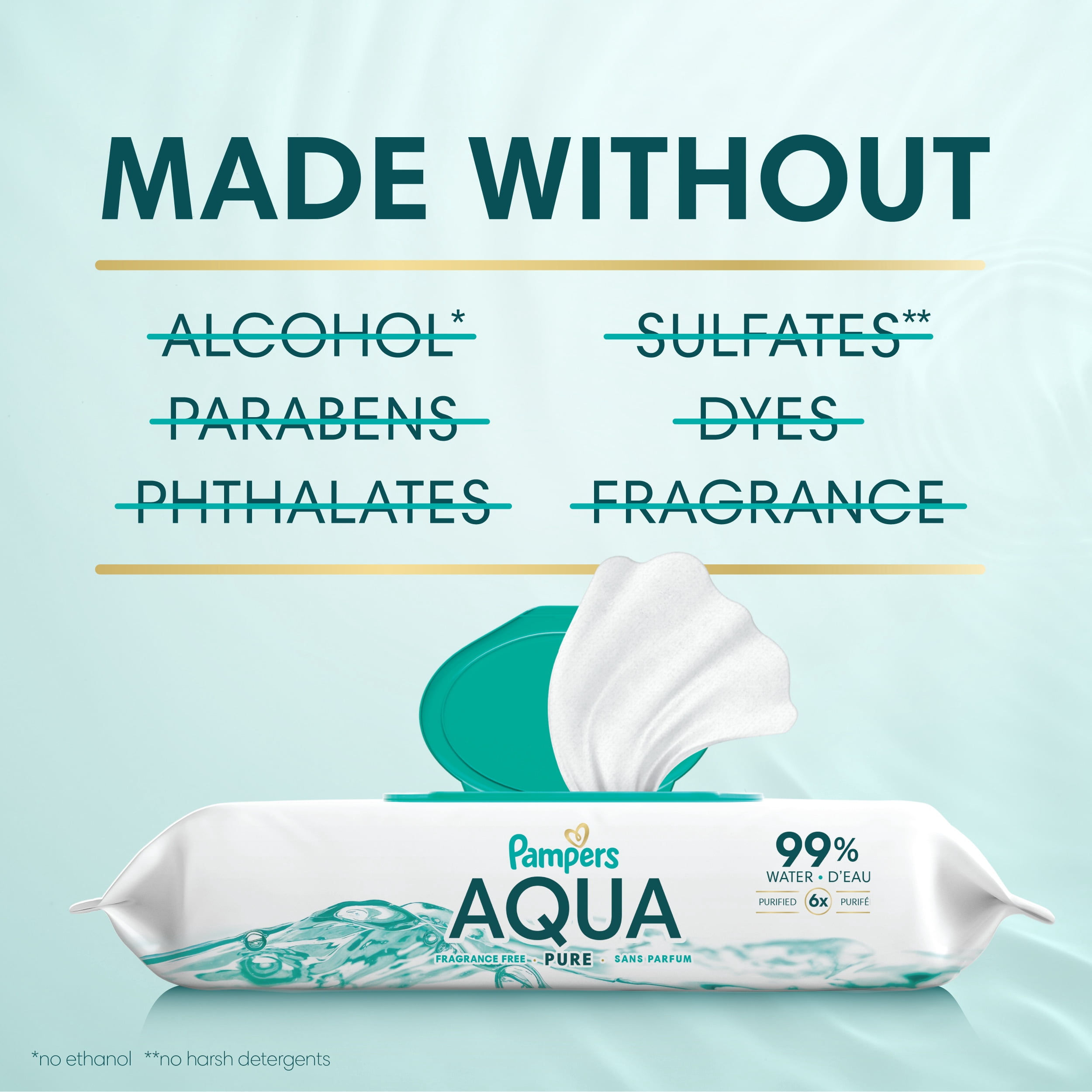 Lingettes pour bébés Pampers Aqua Pure, 99 % d’eau, sans parfum, non parfumées, à base d’eau, lingettes pour bébés à usage multiple, total de 112 lingettes pour bébés (2X emballages rabattables)