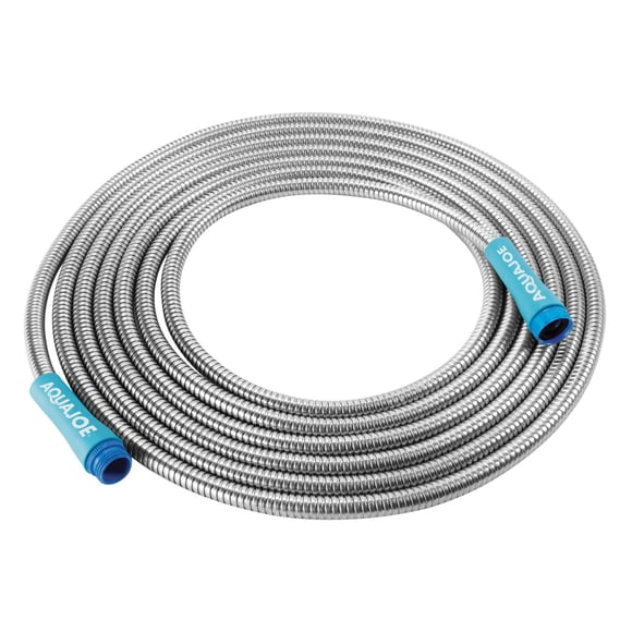 Aqua Joe AJSGH25 1/2-Inch Heavy-Duty, Puncture Proof Kink-Free, Spiral Constructed 304-Stainless Steel Metal, Garden Hose, 25-Foot