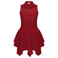 thumbnail image 3 of Girls Shiny Rhinestones Sleeveless Figure Ice Skating Dress Ballet Lyrical Modern Dance Performance Burgundy 16, 3 of 7