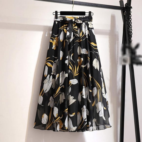 Robe d'Été pour Femmes à Taille Haute, Imprimé Floral, Évasée, en Mousseline, Plage, Midi, Longue, Bohème, Fleur, Jupe Longue, Plage, Ensoleillée