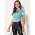 thumbnail image 2 of INSPIRE CHIC Women's Party Metallic Textured Short Sleeve Shiny Multicolor Top Medium Blue Shiny, 2 of 5