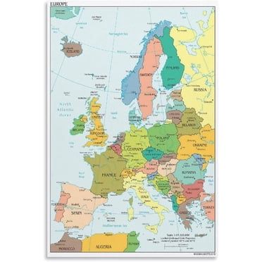 PPHAOSHO Map of Europe Educational Poster frameless Painting Canvas Wall Posters Art Picture Print Modern Home Decor 16x24inch