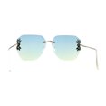 thumbnail image 2 of Rimless Foliage Flower Jewel Trim Rectangle Chic Sunglasses Gold Blue Yellow, 2 of 4