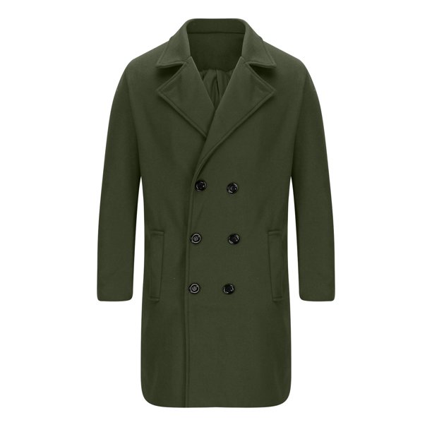 EQWLJWE Mens Trench Coat Full Length Grey Winter Pea Coat Casual