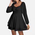 thumbnail image 1 of TrendOFT Combinaison Décontractée d'Été pour Femme Ample Unie à Manches Longues à Volants Superposés à Nouer Mini Courte Salopette Combishort pour Femme Noir TTG, 1 of 1