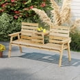 thumbnail image 4 of Gymax Outdoor Fir Wood Bench w/ Foldable Middle Table w/ Backrest & Armrests, 4 of 10
