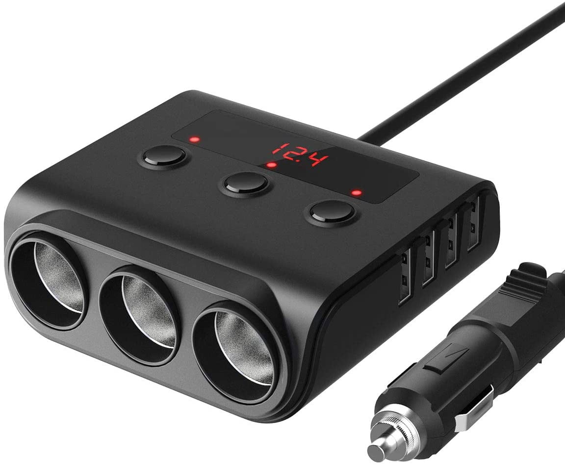 Car Charger, Cigarette Lighter USB Charger 12V / 24V Car Charger With 3 Compartment Cigarette Lighter Adapter And 4-Port Usb Car Charger Compatible For Samsung Iphone GPS Etc.