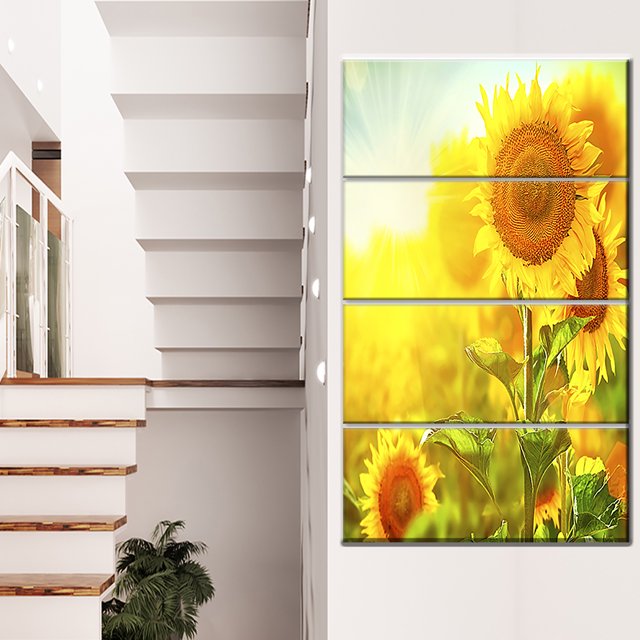 Bright Sunflowers Blooming on Field - Large Animal Canvas Art Print