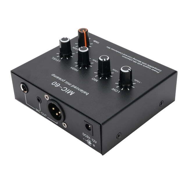 Microphone Preamp, Dynamic Microphone Preamp Mic Gain Booster, Dynamic Condenser XLR 3.5mm 6.35mm Inputs Outputs Mic Pre Amp for Stage Studio