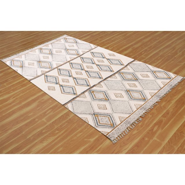 Casavani Handmade Cotton Square Area Rugs for Kitchen Block Printed Entrance Mat, Grey 4x4 feet