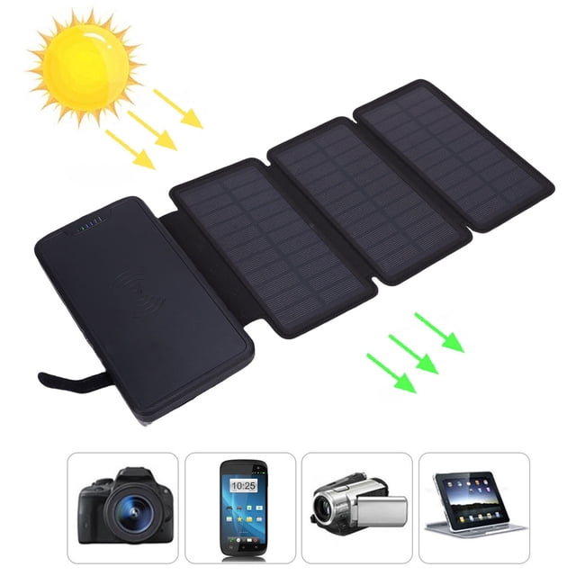 20000mAh Solar Power Bank, Efficient Wireless Power Bank with Tri Fold Solar Panel & LED Light & Double USB Output, Waterproof External Battery Pack for Phone Tablet Outdoor