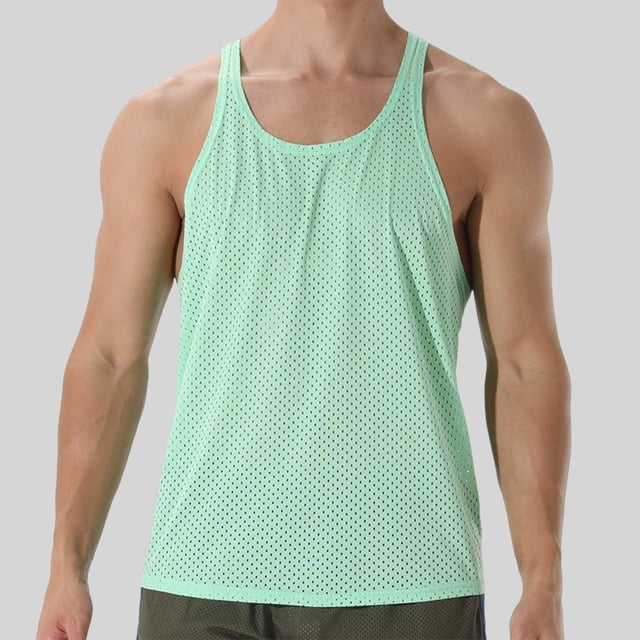Styesk Tank Tops Men Fashionable Men's Round-neck Solid Color Mesh Drying Sleeveless Top
