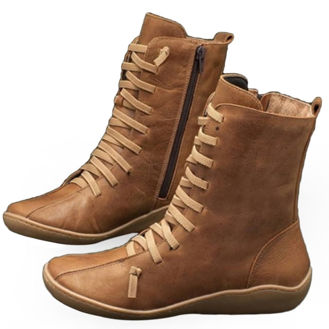 LSLJS Bottes en Cuir pour Femmes à Bout Rond Style Coréen, Fermeture Éclair Latérale, Talon Bas Épais et Chaud, Chaussures pour Femmes, Bottines et Bottes pour Femmes, Bottes pour Femmes