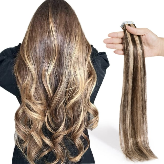 Tape in Human Hair Extensions Highlight Balayage Straight Hair