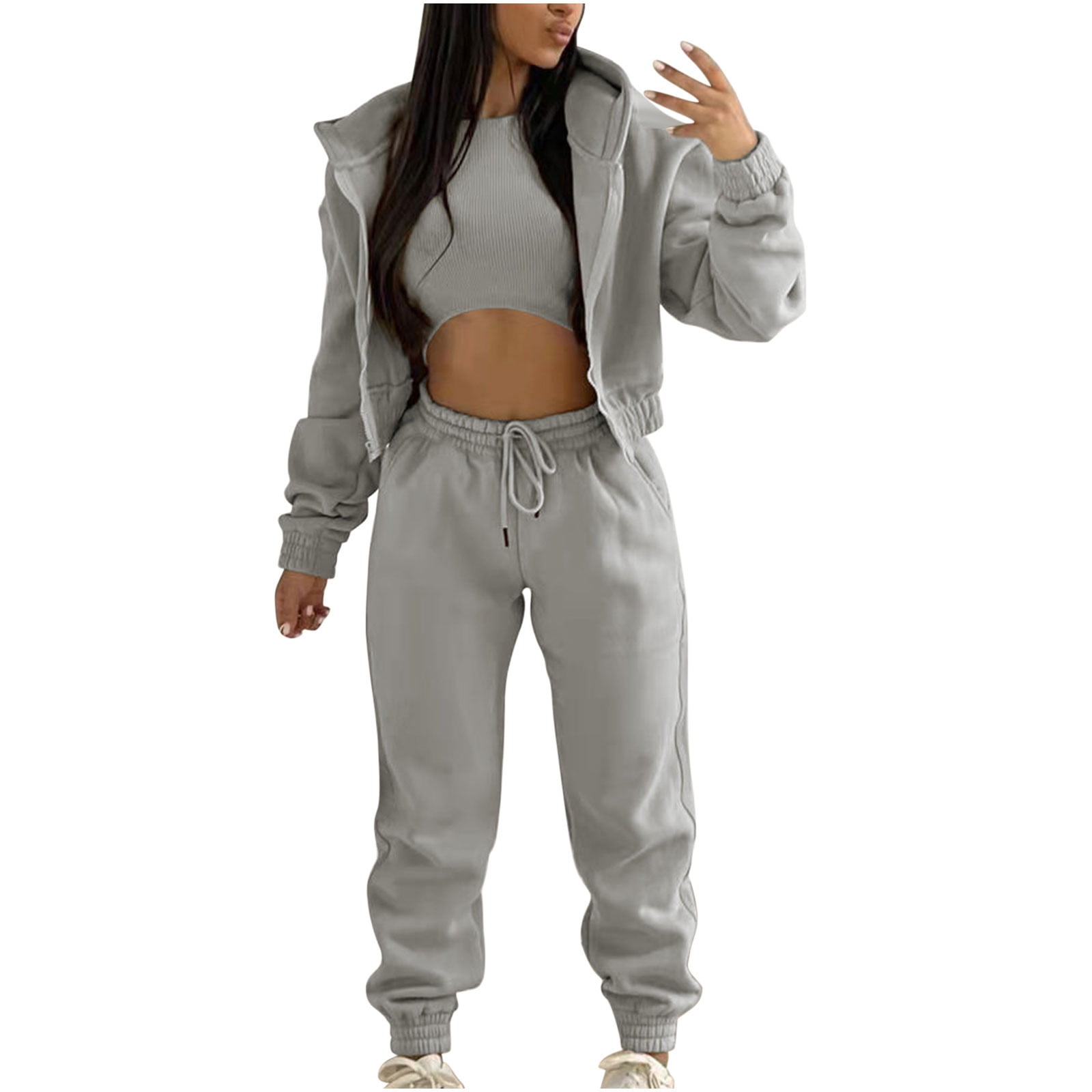 Mrat Sweatsuits for Women Set 3 Piece Outfits Zip Hoodie