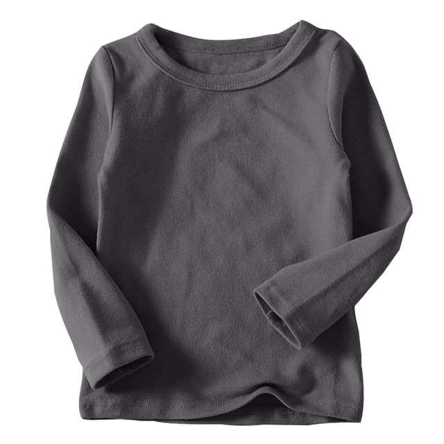 DPTALR Toddler Kids Boys Girls Shirts Solid Color Round Neck Long Sleeve Top