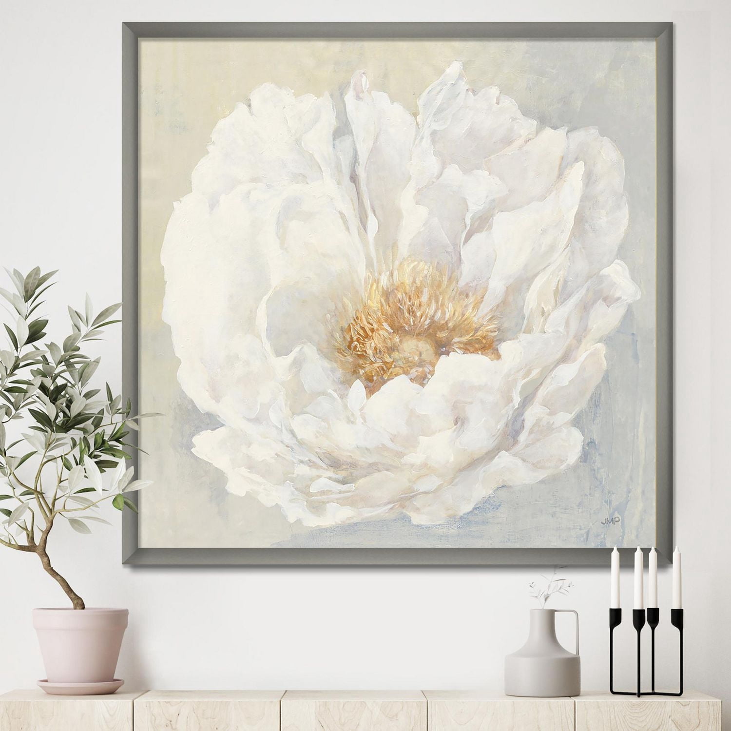 Designart Pivoine blanche sereine Art mural encadré