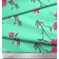 thumbnail image 3 of Soimoi Tissu Popeline de Coton Feuilles et Fleurs Roses Imprimés de Tissu au Mètre 56 Pouces de Large, 3 of 3