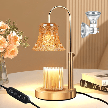 Candle Warmer Lamp, Adjustable Height Candle Lamp Warmer with Timer, Electric Dimmable Wax Melt Warmer with Flower Shaped and Stable Metal Base for Bedroom Home Decor