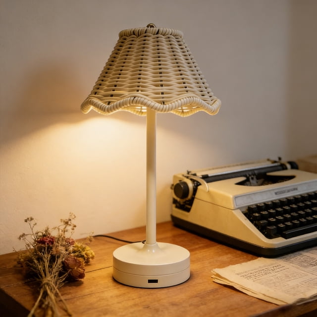 weibbin Lampe de Table Vintage en Rotin à DEL - Lampe de Chevet Tactile Rechargeable à Intensité Réglable 12,4 X 6,4 Po, Blanc