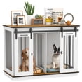 thumbnail image 1 of CoSoTower Meuble pour Cage de Chien 47 Pouces avec Panneau de Séparation, Chenil en Bois pour Grandes Races, Table d'Appoint pour 2 Petites Races avec 2 Designs de Pièces, 2 Portes Coulissantes, Blanc, 1 of 7