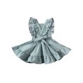 thumbnail image 3 of Kmbangi Filles Bretelles Couleur Unie Jupe Sans Manches Col Carré Grand Ourlet Robe Taille Haute avec Volants, 3 of 8