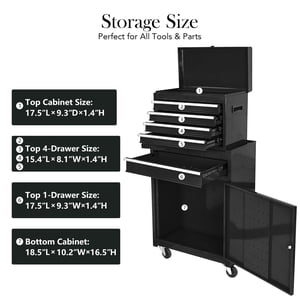 BeesClover 5-Drawer Poitrine à outils roulants, 2-in-1 Poitrine de rangement en acier avec roues verrouillables & Tiroirs verrouillables, Crochets, diviseurs de bacs, Boîte à outils en acier lourd pour garage, atelier ou entrepôt, Etc