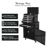 BeesClover 5-Drawer Rolling Tool Chest, 2-in-1 Steel Tool Storage Chest with Locking Wheels & Lockable Drawers, Hooks, Tray Dividers, Heavy-Duty Steel Toolbox for Garage, Workshop, or Warehouse, Etc