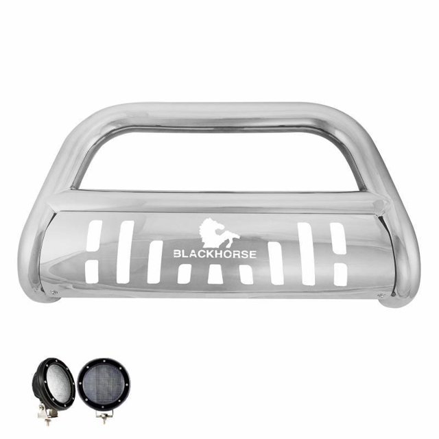 Black Horse Barre de Taureau Tout-Terrain BB096410-SP-PLFB Tube de 2-1/2 Pouces de Diamètre; Poli; Acier Inoxydable; avec Plaque Antidérapante