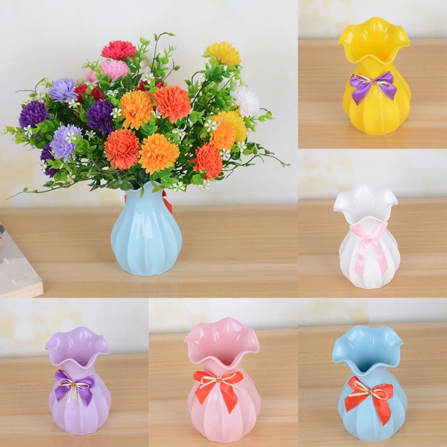Flower Vase Shatterproof Desktop Decor Mini Lotus Leaf Mouth Imitation Ceramic Vase for Home