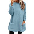 thumbnail image 1 of SNKSDGM Chandail Blanc pour Femme Coton pour Femme Chandail à Col Rond pour Femme Couleur Unie Automne et Hiver Chaud Col Rond Manches Longues avec Poche Robe Sanitaire Décontractée TTG, 1 of 6