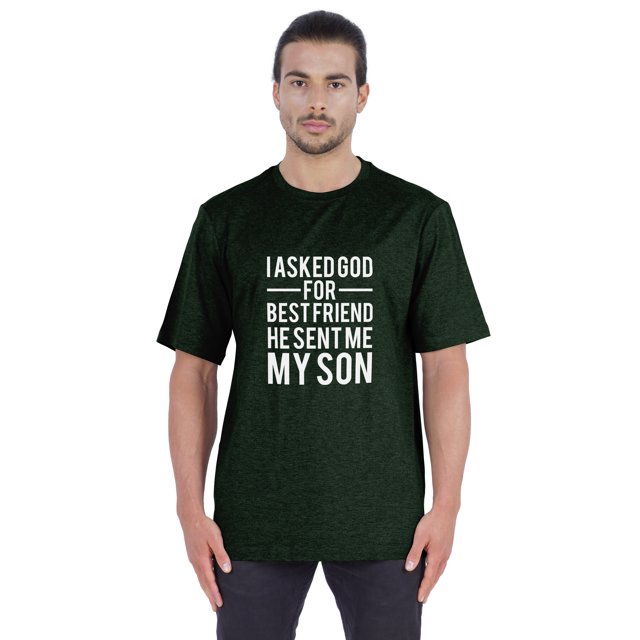 Inkmeso T-shirt à Col Rond pour Homme, Graphique Imprimé « J'ai Demandé à Dieu Mon Meilleur Ami, Il m'A Envoyé Mon Fils », Tee pour Père Fils Amour