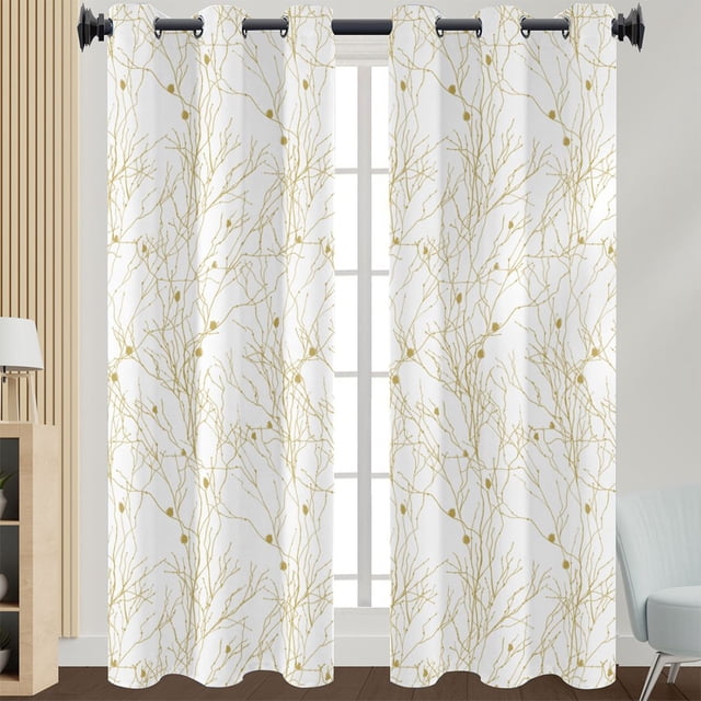 Innerwin Curtain Floral Window Drape Blackout Eyelet Top Panel Grommet Modern Home Decor Light Filtering Style 10 W:52"x H:72"