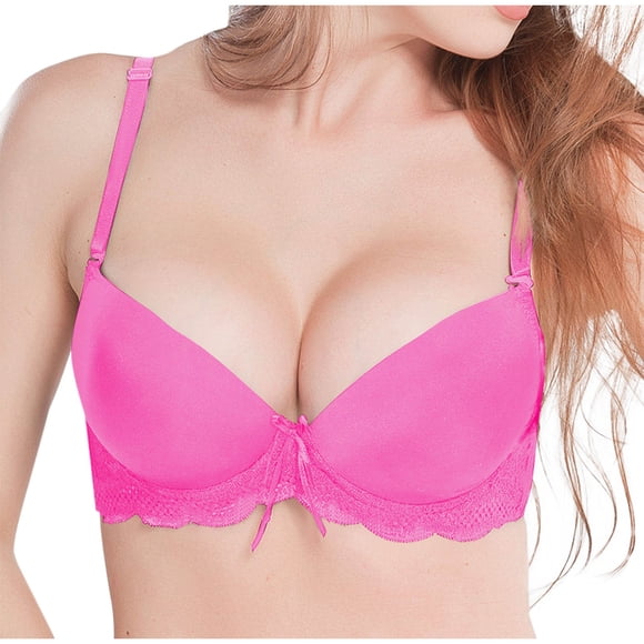 Womens Underwire Bralettes Push Up Demi B Cup Sexy Bras Lace Seamless Comfortable Supportive Lifting Bras Hot Pink, 34/75B