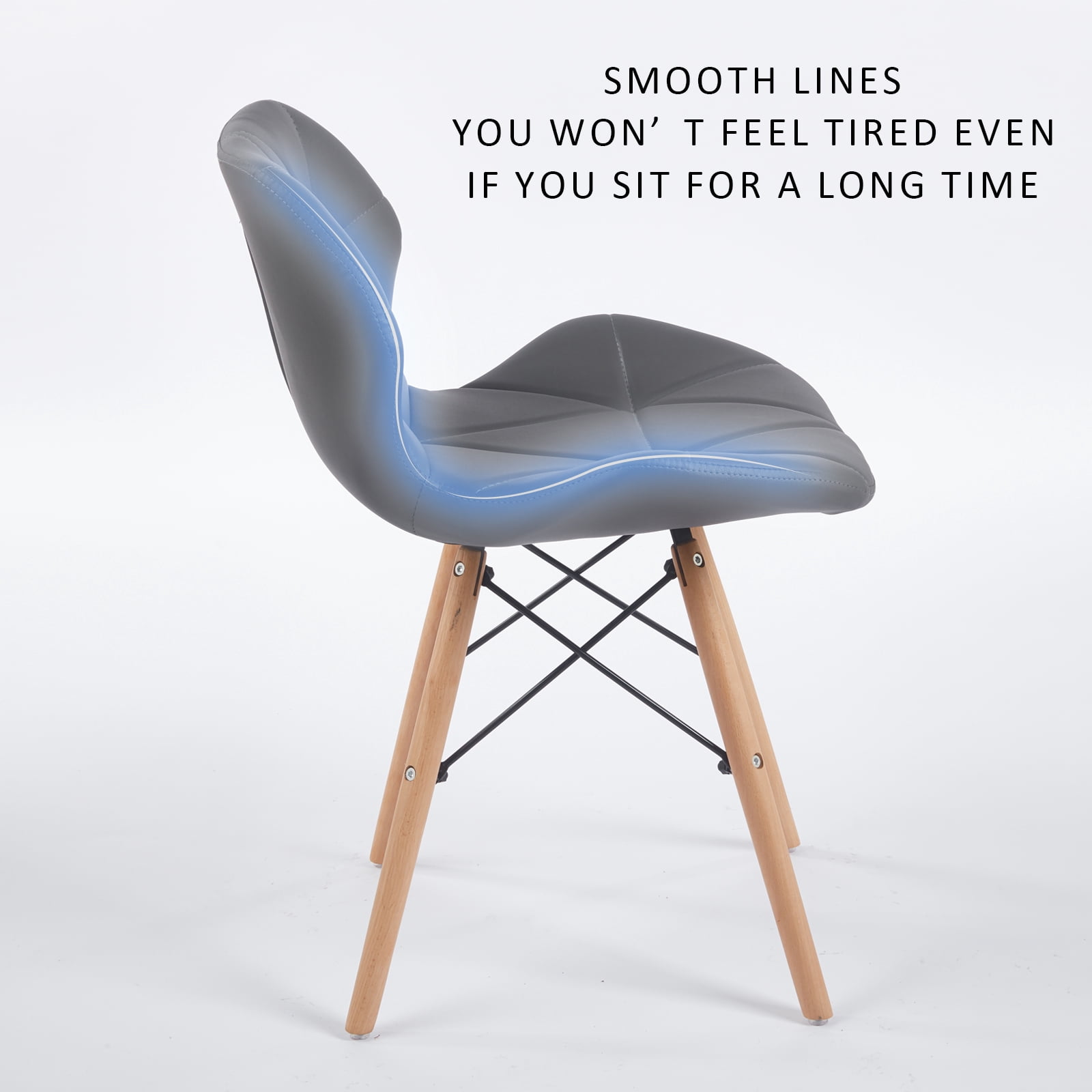 Chaises de salle à manger modernes Noble House avec dossier, rembourrage en mousse haute résilience et revêtement en cuir PU, ensemble de 2 (grises)
