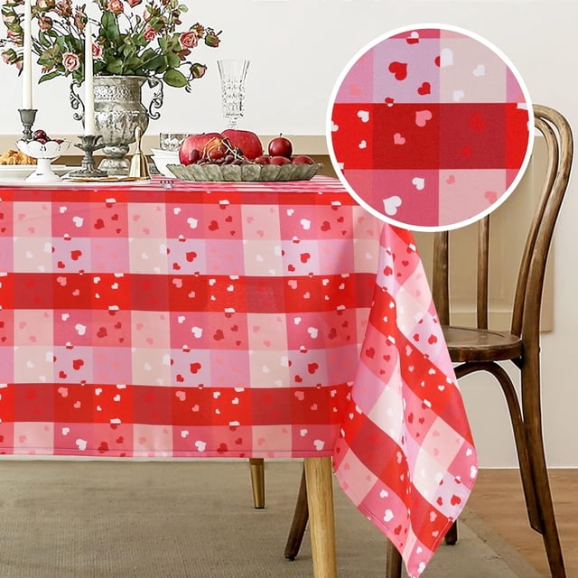 Valentine''s Day Table Cloth, 60 x 102 Inch, Checkered Rectangle Tablecloth Love Heart Patterned Washable Decorative Table Cover for Wedding Holiday Party Kitchen Dinning Anniversary