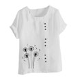 thumbnail image 4 of Jusqu'à 50 % de Rabais Horkkom Chemises en Lin pour Femmes Grande Taille à Imprimé Floral Col Ras du Cou Manches Courtes Chemises d'Été Fraîches Hauts Légers, 4 of 4