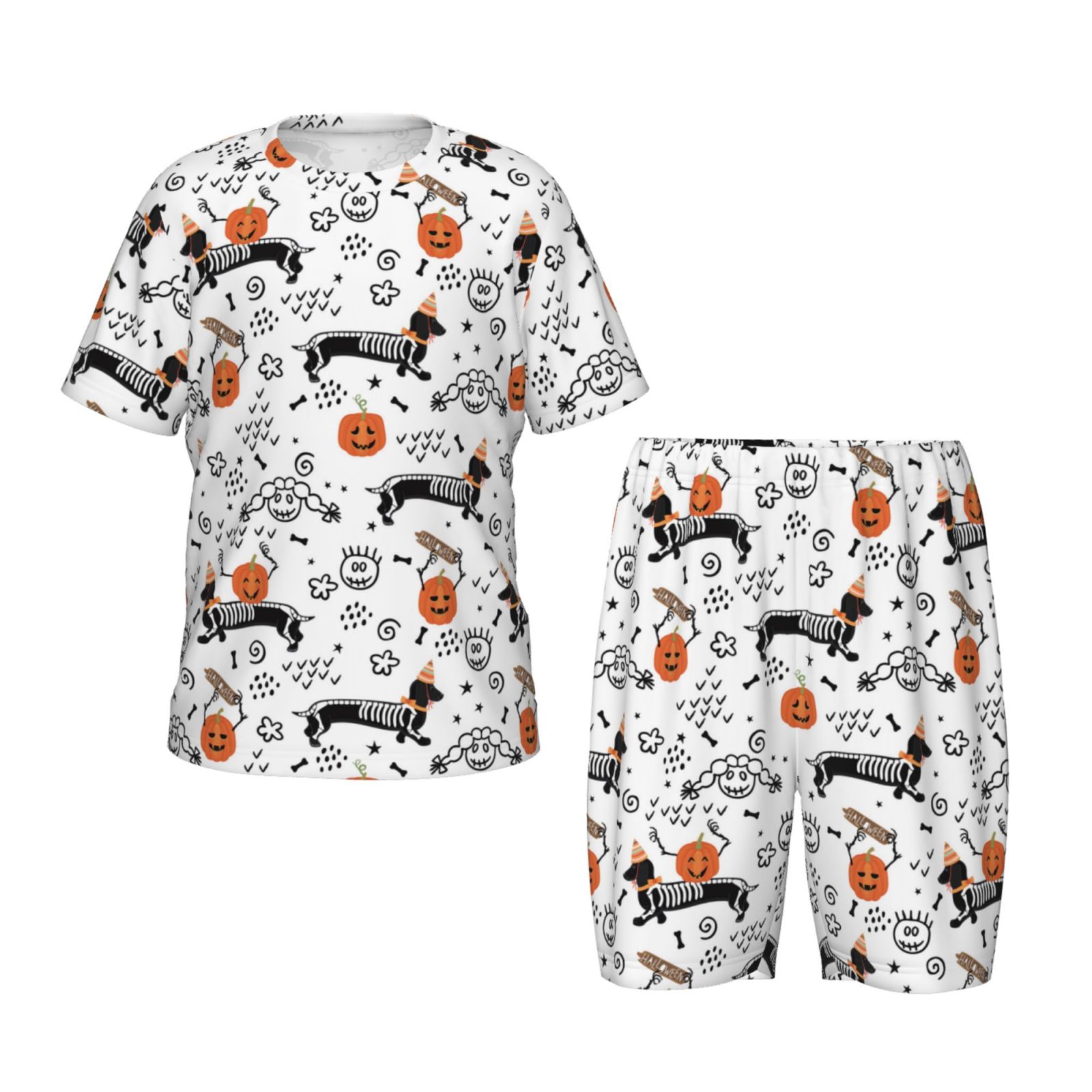 Wukai Ensemble de Pyjama Court à Manches Courtes Imprimé Teckel d'Halloween pour Enfants, 2 Pcs-TTG