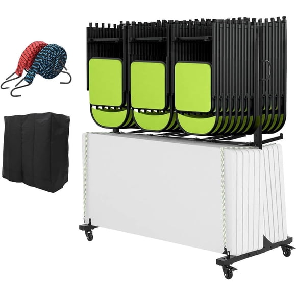 Folding Chair Rack, 400 LBS Capacity, Heavy-Duty Multi-Function Chair Cart for 42 Chairs, with PVC Lock Wheels with PVC Lock Wheels