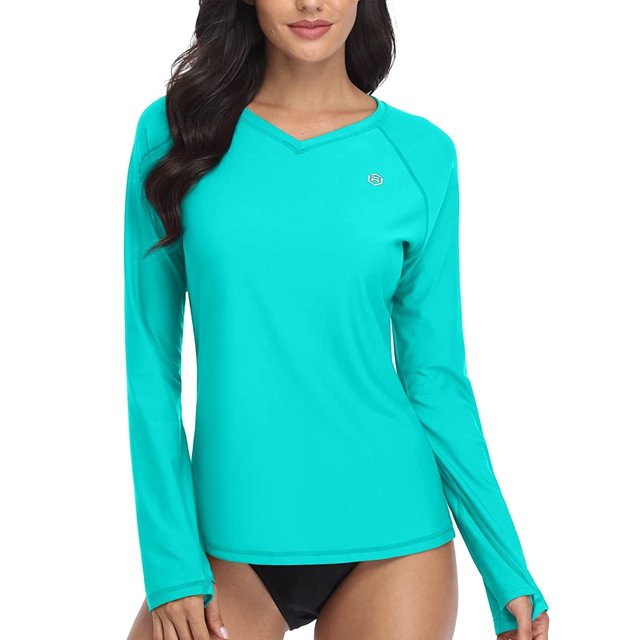BeautyIn Maillot Dermoprotecteur Col en V pour Femmes UPF 50+ Protection Solaire Chemise de Bain