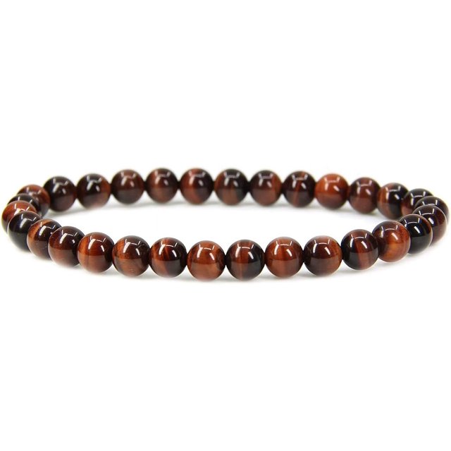 Bracelet Extensible en Perles Rondes de 6 mm en Oeil de Tigre Rouge AA Naturel 7 Pouces Unisexe