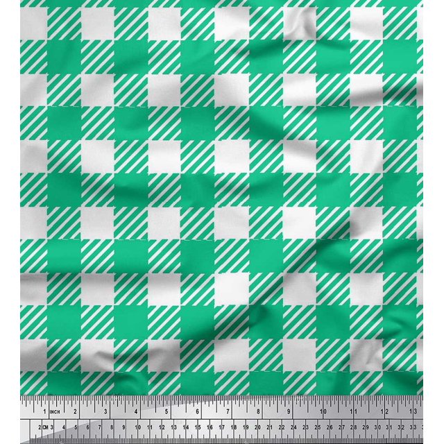 Soimoi Poly Georgette Fabric Gingham Check Printed Fabric 1 Yard 52 Inch Wide